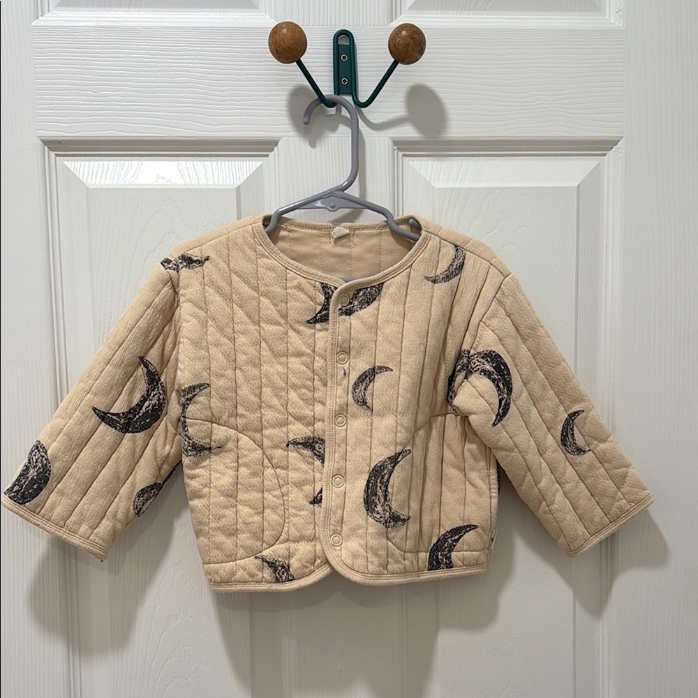 Moon Print Quilted Kids Jacket - Cream